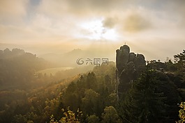 bastei,易北河砂岩山,日出