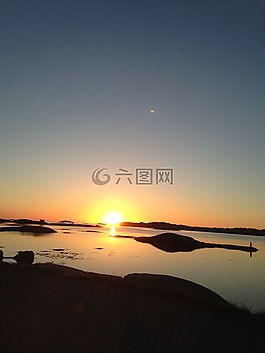 日落,太陽能,海