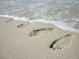 足跡,濕的沙,海灘