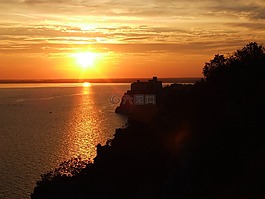 日落,海