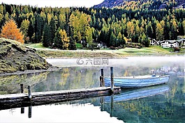 早上,橋,湖