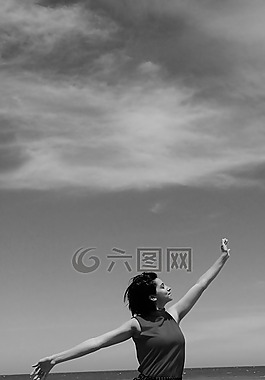 婦女,天空,和諧