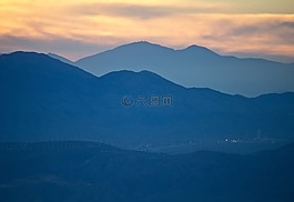 日落,山,景觀