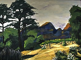 山水繪,丙烯酸漆,畫(huà)筆描邊