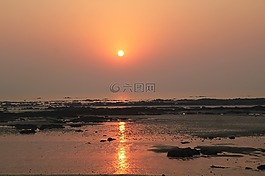 日落,橙色,海灘