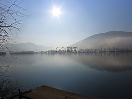 湖,日出,上午