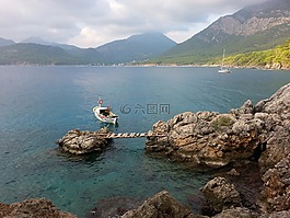 海洋,船,巖石