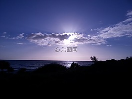 日落,海灘,海洋