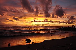 海灘,紅色,天空