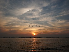 日落,海洋,印度