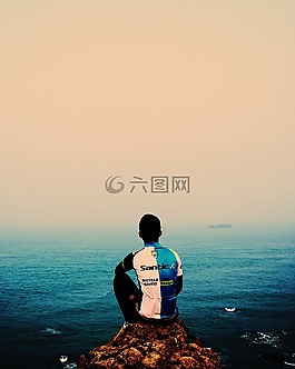 海,骑行,黄昏