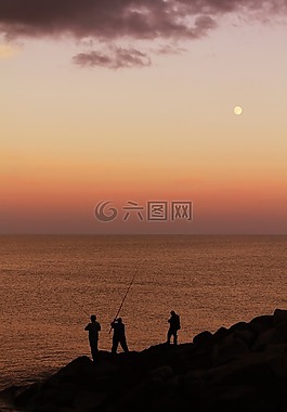 釣魚(yú),日落,水