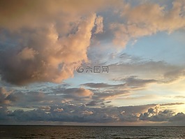 日落,海,云