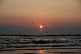 黎明,海,波