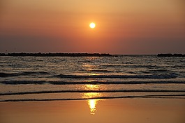 黎明,海,波