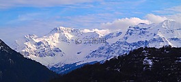 雪,全景,山