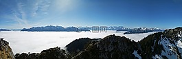 山,全景,云