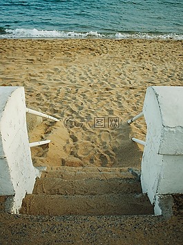 海灘,樓梯,海