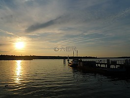 湖,日落,波茨坦