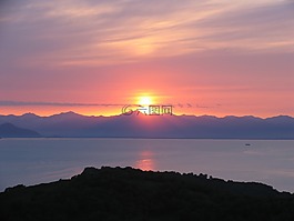 日落,晚上,灣