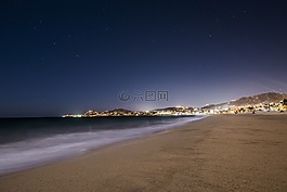 海灘,夜,海