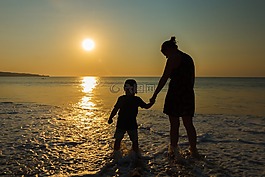 日落,海,海灘