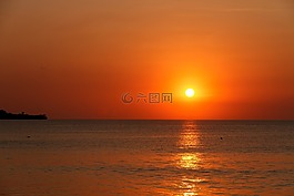 日落,海,紅色