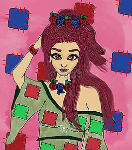 女孩,修補(bǔ)程序,粉紅色