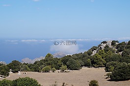 山,云,天空