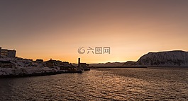 挪威,海岸,日落