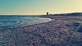 日落,海灘,法國