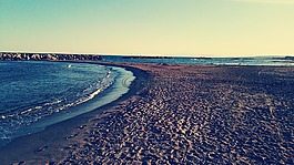 法國,海灘,云