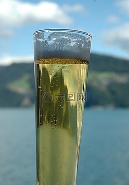 啤酒,玻璃,湖
