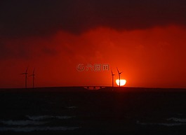日落,風(fēng)車(chē),剪影