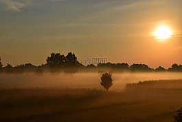 日出,晨霧,陰霾