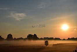 日出,晨霧,陰霾