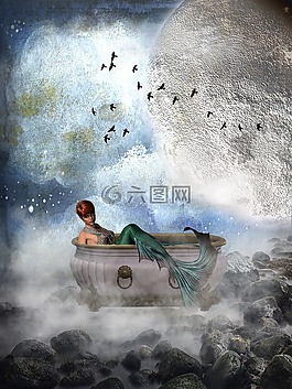 月球,石頭,海