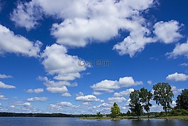 夏天,云,湖