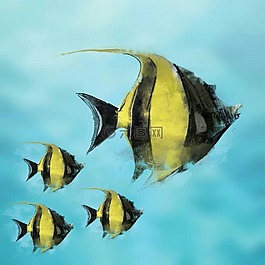 魚,水,水彩