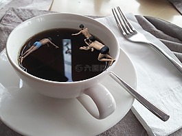 咖啡,早餐,游泳