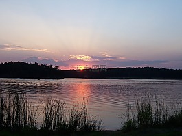 日落,湖,戶外