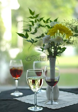 葡萄酒,鮮花,品嘗