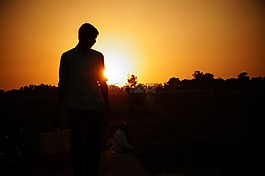 晚上,日落,太陽