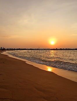 日落,斯里蘭卡,海灘