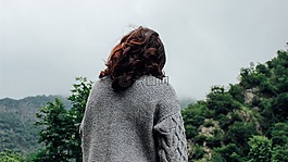 成人,女孩,山
