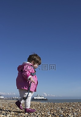 女孩,年輕,海灘