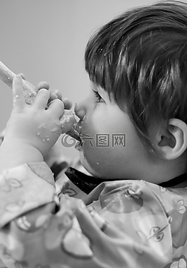兒童,男孩,勺子