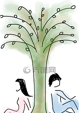 樹,情侶,對年輕的夫婦