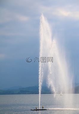 湖,水,噴泉