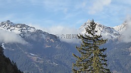 山,冬天,景觀